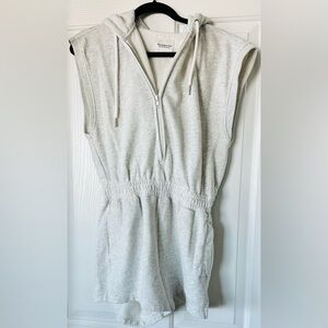 Soft cotton fleece romper with hood